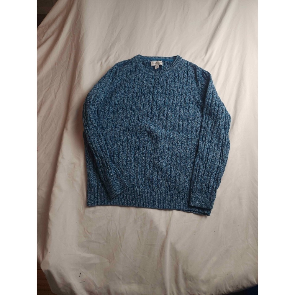 Kim Rogers Sweater Womens Size PM Blue Cable Knit Crew Neck Pullover Long Sleeve